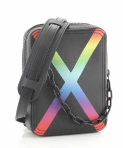 Coupon 🛒 Louis Vuitton Danube Messenger Bag Rainbow Taiga Leather Black, Multicolor, Print 👍
