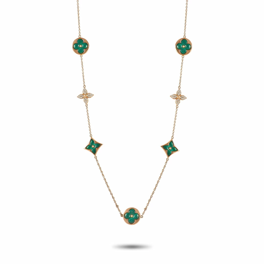 Wholesale ๐คฉ Louis Vuitton Blossom 18K Rose Gold Diamond and Malachite Long Necklace ๐ฅฐ