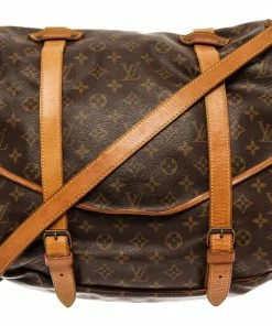 Best Pirce ⭐ Louis Vuitton Brown Monogram Leather Saumur 43cm Shoulder Bag ⭐