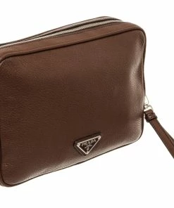 Cheapest 🔥 Louis Vuitton Prada Brown Vitello City Leather Wristlet Zip Pouch 😍