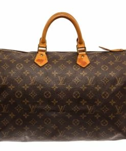 Deals 🔔 Louis Vuitton Brown Monogram Canvas Leather Speedy 40 Satchel Bag 🔔