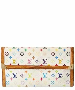 Promo ⌛ Louis Vuitton White Monogram Multicolore Canvas International Wallet (Authentic 👍
