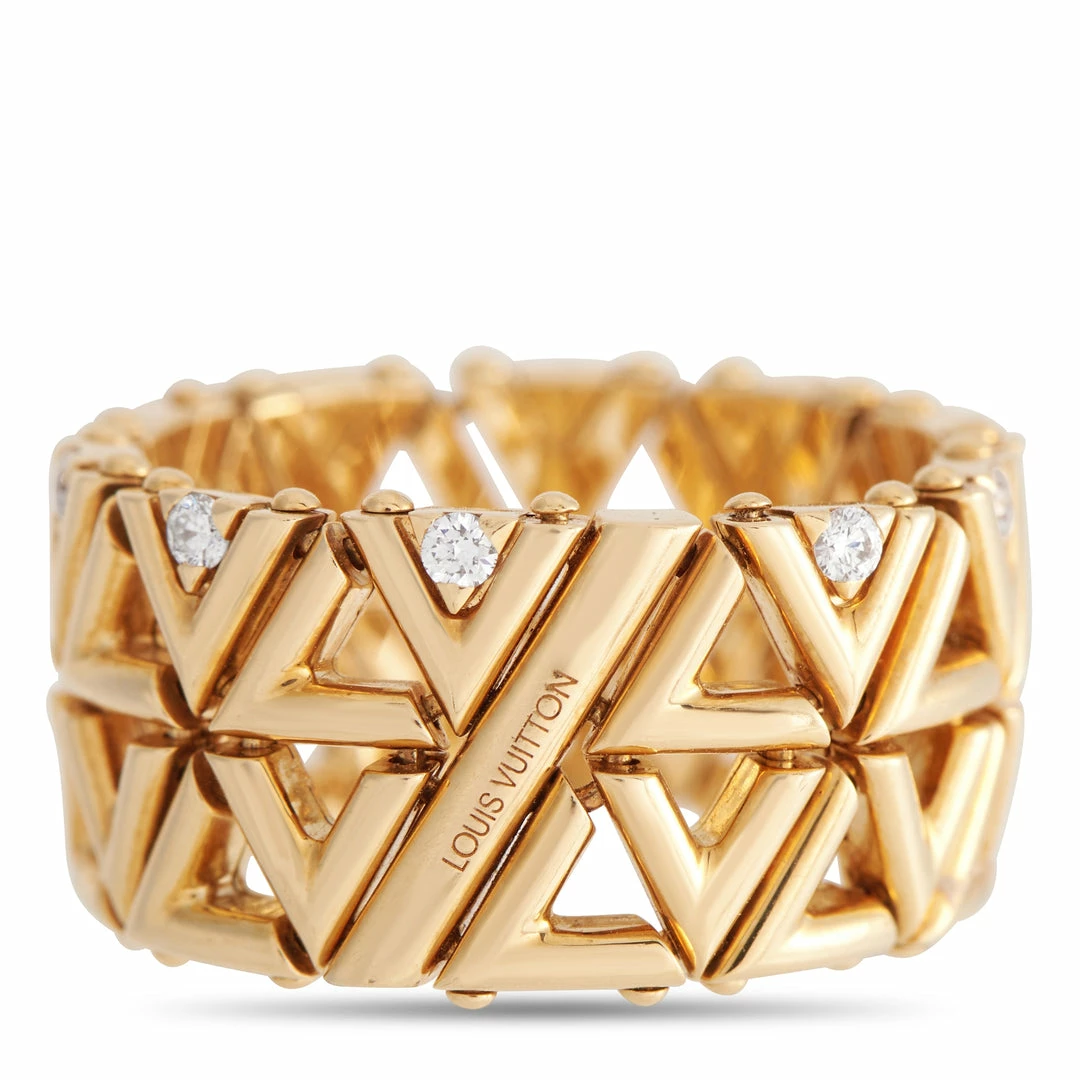 Deals โ๏ธ Louis Vuitton Volt 18K Yellow Gold 0.20 ct Diamond Mesh Band Ring โจ - Image 3