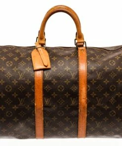Coupon 👍 Louis Vuitton Brown Monogram Canvas Keepall Bandouliere 50 Travel Bag 🎁