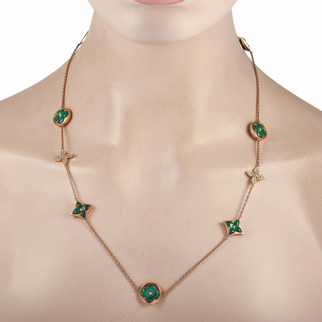 Wholesale ๐คฉ Louis Vuitton Blossom 18K Rose Gold Diamond and Malachite Long Necklace ๐ฅฐ - Image 3