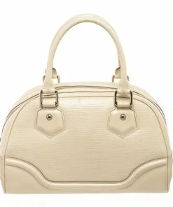 Best Pirce 🎉 Louis Vuitton Ivory White Epi Leather Bowling Montaigne PM Tote Bag ✨