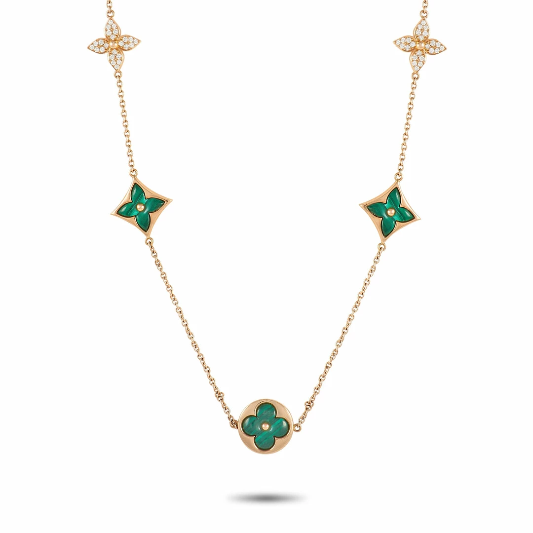 Wholesale ๐คฉ Louis Vuitton Blossom 18K Rose Gold Diamond and Malachite Long Necklace ๐ฅฐ - Image 2