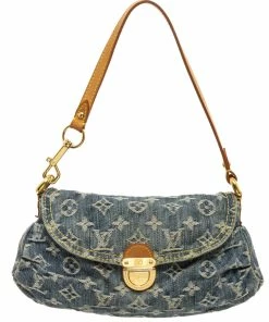 Outlet 🔥 Louis Vuitton Blue Monogram Denim Mini Pleaty 👜 Handbag 🔥