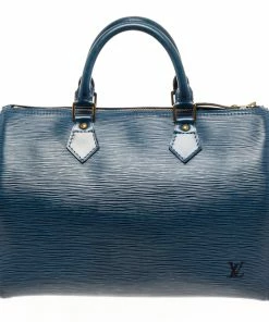 Budget 🧨 Louis Vuitton Blue Epi Leather Speedy 35 Satchel Bag ✔️